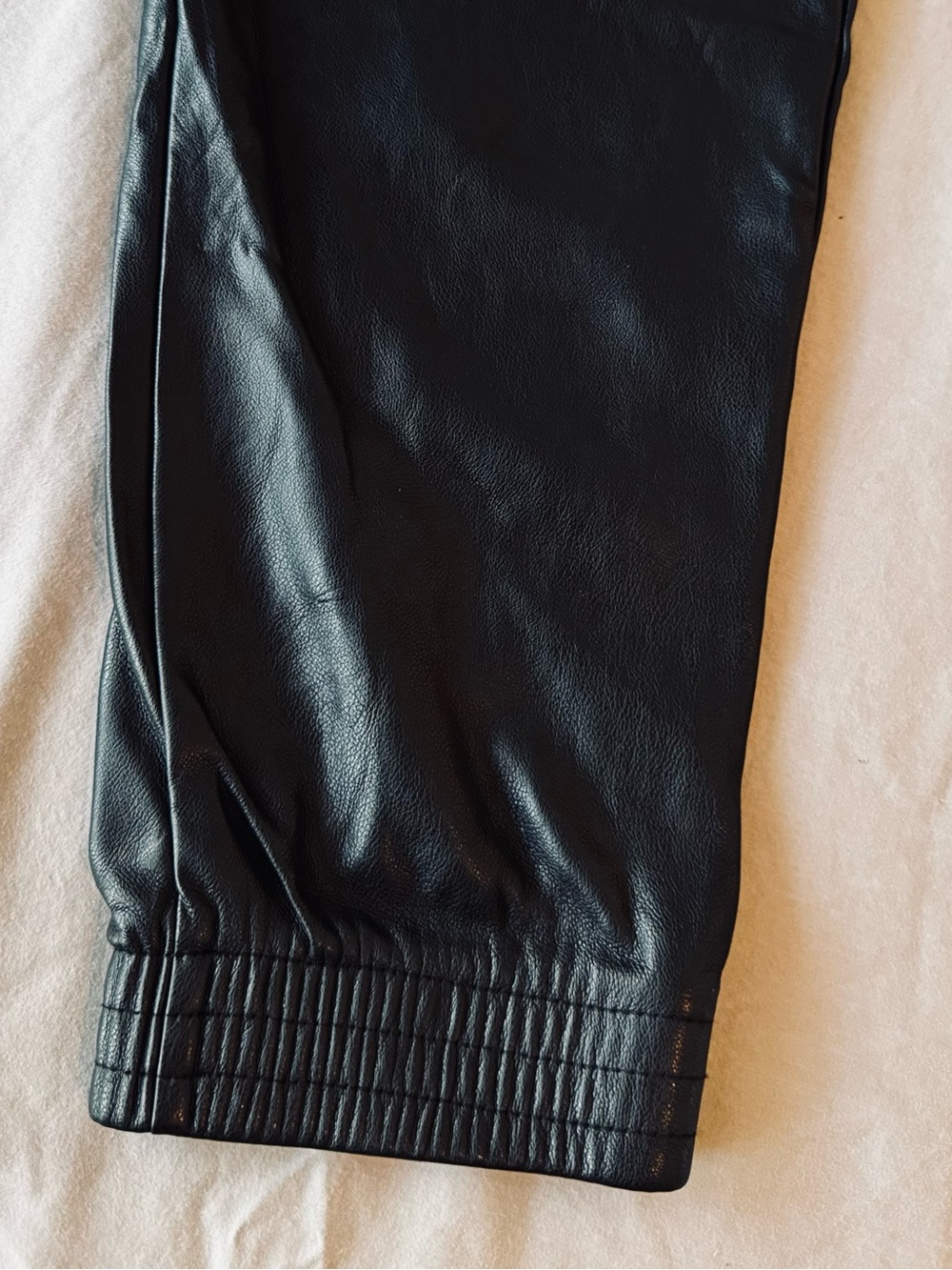AVEC LES FILLES Black Vegan Faux Leather Jogger Pants Joggers - Picture 7 of 16